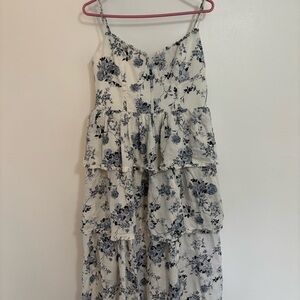Floral Tiered Dress in Blue and White
